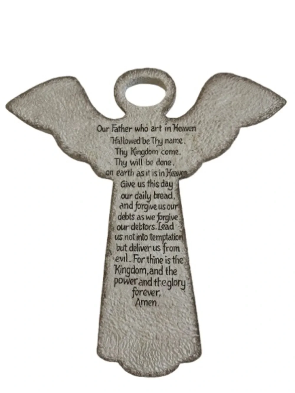 caffco Cross Angel Wall Plaque with Lord's Prayer Neutral Stone Tone Wall Decor